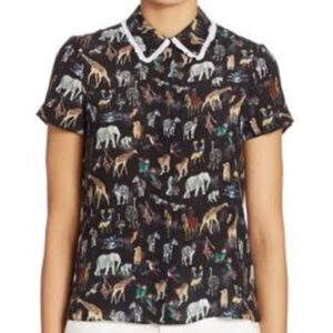 Alice + Olivia Multicolor Animal Print 100% Silk Blouse